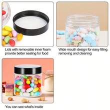 2 piezas de tarros de plástico transparentes, grandes contenedores redondos de plástico PET con tapas de rosca negras, recipientes de almacenamiento herméticos reutilizables, fáciles de limpiar, contenedores transparentes adecuados para la organización del hogar y la cocina - Negro - Ver 5