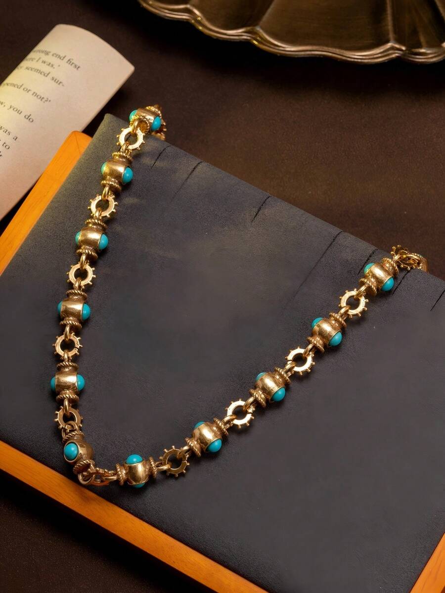 Heavy-Duty, Beautifully Inlaid Synthetic Turquoise Fashion Necklaces And Bracelets, Perfect For Everyday Wear, Parties, And Holiday Accessories - Necklace - View 1