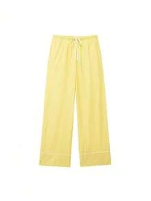 DEEKA Women's Spring/Summer New Arrival Dropped Shoulder Long Sleeve Single-Breasted Striped Loose Shirt, European & American Style French Design Fashionable Versatile Striped Wide-Leg Pants Suit - Yellow Stripes - View 8