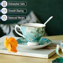 BTaT - Juego de tazas de té de porcelana 6 piezas incluye cucharas - Colores vibrantes con cuchara - Ver 4