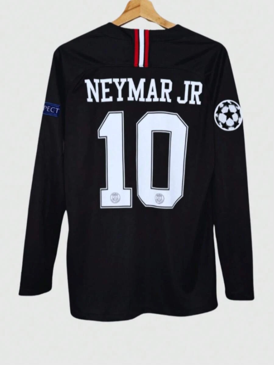 PSG 2018/19 Retro Jersey Long Sleeve Soccer Jersey No.10 Neyma R Jr Football Shirt Black - 黑色 - 查看 1