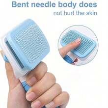 1pc Pet Grooming Brush, Suitable For Dogs & Cats, One-Click Loose Hair Removal, Pet Grooming Tool - Blue - View 2