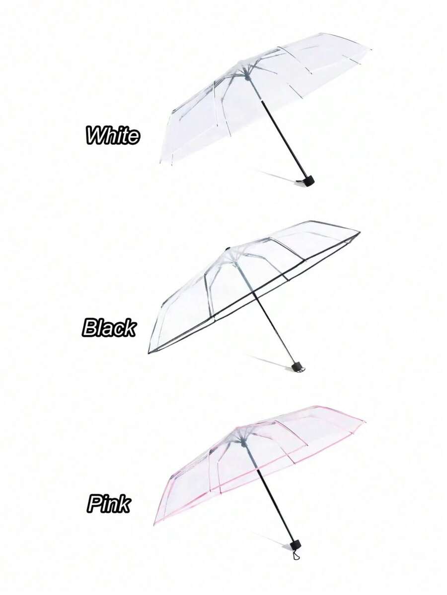 Transparent Folding Manual Umbrella With Reinforced Edges, Foldable,Outdoor,Garden,Travel Essentials,Portable Essentials - Transparent White Border - View 1