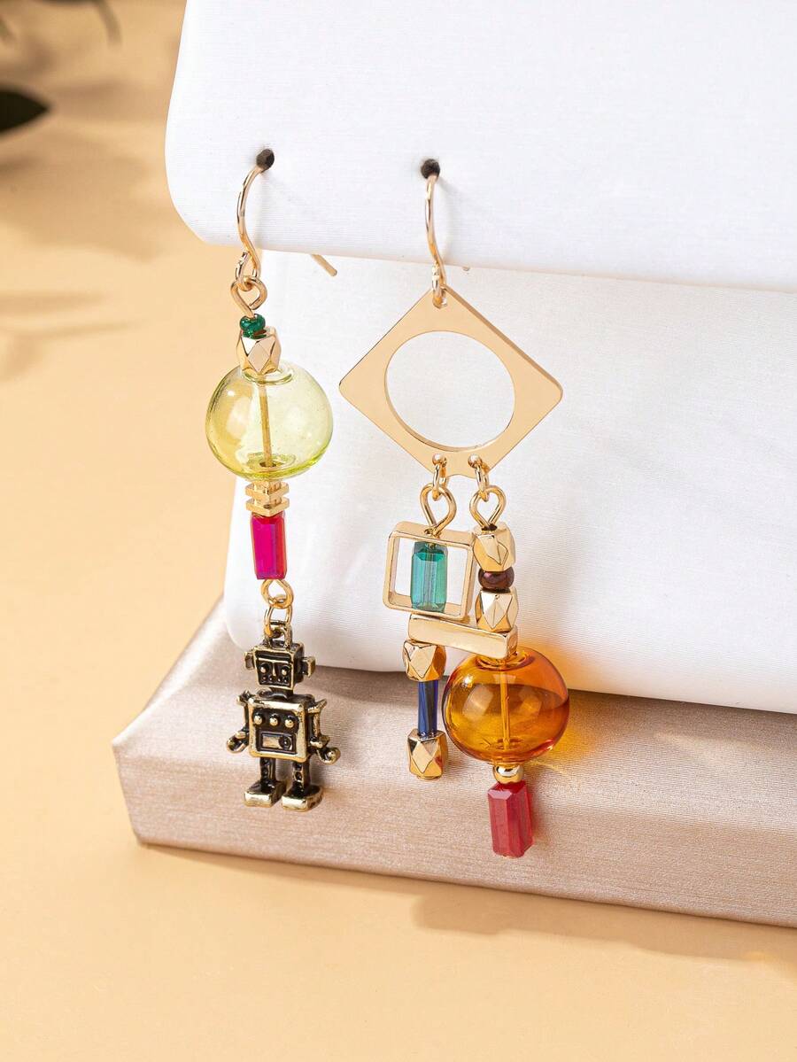 1 Pair Asymmetric Hiphop Style Earrings, Suitable For Women's Daily, Beach, Festival Wear - Multicolor - View 1