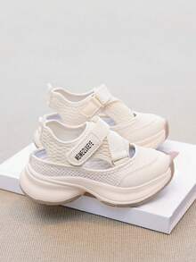 2026夏季新款儿童运动凉鞋，厚底休闲鞋，防滑男童跑步鞋，时尚女童厚底运动鞋，校园学生婴儿凉鞋 - 米色 - 查看 2
