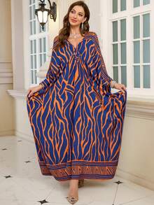 Đầm dài dáng rộng cổ chữ V phong cách Bohemian in họa tiết da báo tay cánh dơi dành cho nữ - Nhiều màu - Xem 2