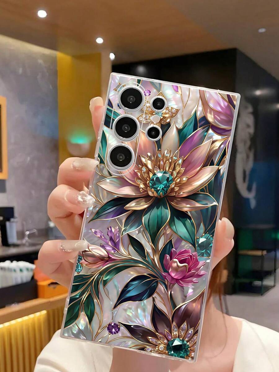 花朵图案时尚彩色宝石花卉设计透明软壳手机壳,适用于三星 Galaxy A04e/12/A13/A14/A34/A50/A52/A53/A54/S21/S22/S23/S24/S25/S25 Ultra,国际版,非国内版 - 無色 - 查看 1