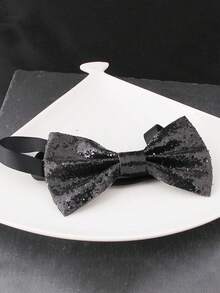 1件男士领结，闪亮领结，适合新郎、伴郎、婚礼、宴会、派对、夜总会等场合。 - 黑色 - 查看 3