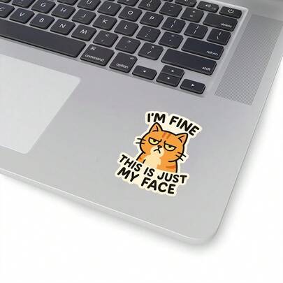 3/6/12pcs "I'm Fine, This Is Just My Face" Cute Cat Stickers, Cartoon Style Stickers For Phone, Notebook, Office, Multi-Scene Applicable Stickers