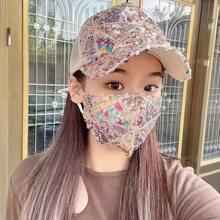 1pc Summer Mesh Sequin Hat, Breathable UV Protection Sun Hat, Fashionable Versatile Baseball Cap - Multicolor - View 1