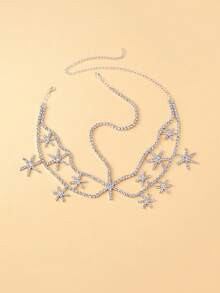 1pc Hexagram Rhinestone Hair Accessory, Sexy Bridal Wedding Hair Chain Jewelry - Silver - View 6