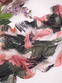 Luxury Digital Print Hijab - Abstract Contrast Artistic Scarf & Beach Sarong, Silky Large Shawl & Versatile Summer Wrap For Women, 180x70cm - Multicolor - View 11