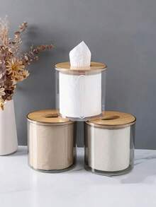 1pc Round Transparent Plastic Tissue Box, Minimalist Transparent Design, Desktop Tissue Holder, Suitable For Bathroom, Living Room, Kitchen Countertop, Office Desk, Shelf, Home And Bathroom Decor - Multicolor - View 6