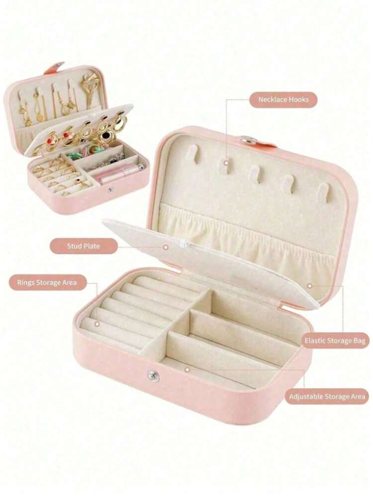 1pc Large Capacity Jewelry Storage Box, Portable Travel Jewelry Box, Makeup Organizer Box, Multi-Compartment Jewelry Display Case, Storage Gift Box, Easy Flip Cover, Suitable For Storing Rings, Necklaces, Earrings, Watches, Lipsticks And Other Accessories, Bedroom Decor, Outdoor Travel, Ideal Gift For Girls,Room Decor - Multicolor - View 5