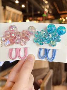 6个装 女孩甜美可爱闪亮五瓣花弹力发圈，发绳 - 彩色 - 查看 4