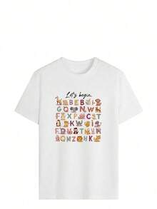 Damska modna koszulka T-shirt – miękka i przewiewna, odpowiednia na lato i wiosnę, na co dzień, na wakacje, do noszenia na co dzień – damska koszulka T-shirt z nadrukiem o regularnym kroju, damska koszulka topowa w kolorze białym - Biały - Zobacz 3
