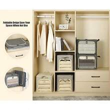 Contenedores de almacenamiento de ropa de 3 aberturas con marco de metal contenedor de almacenamiento plegable para ropa contenedores de almacenamiento de ropa con tapa caja de almacenamiento de - Gris Oscuro - Ver 5