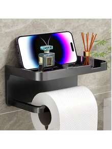 1 cái giá đựng giấy vệ sinh tự dính, nhựa bền, phủ sơn tĩnh điện, đa năng, dùng để đựng giấy vệ sinh và cất giữ đồ dùng trong nhà tắm, 2 trong 1, chống thấm nước, chống ẩm, dễ dàng lắp đặt, phụ kiện gắn tường. - màu trắng xám - Xem 10