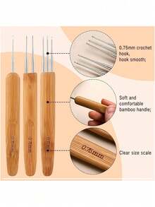 3pcs Crochet Hook Needles, 3pcs Dreadlock Hook Needles (0.75mm), Hair Extension Tools With Hair Ties And Dreadlock Locking Tools, Hair Styling Accessories - Multicolor - View 3