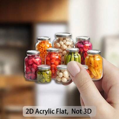 Vintage Glass Jar Magnets, Colorful Pickled Vegetables And Fruits Watercolor Style, Acrylic Rubber Soft Magnets, Suitable For Home Chefs And Food Lovers, Gifts