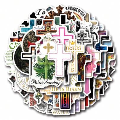 62 Piezas de Pegatinas de Cruz, Pegatinas Estéticas, Pegatinas de Alta Calidad para Scrapbooking, Papel Decorativo, Diario, Portátil, Parachoques, Monopatín, Botellas de Agua, Computadora, para Bolsas de Regalo, Sellos de Sobres, Decoración de Fiesta