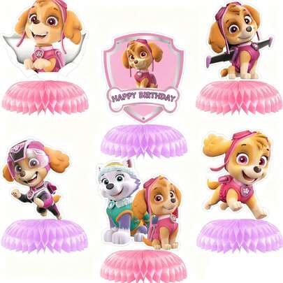 Paw Patrol 9pcs/Set Themed Honeycomb Decor Set, Tabletop Honeycomb Decor, Birthday Party Tabletop Decor, Party Center Decor, Birthday Holiday Party Decor, Honeycomb Decor, Paper Decor, Cute Cartoon Characters, Creative New Design, Matching Honeycomb Base Decor, Holiday Family Gathering Decor, Holiday Essential, Suitable For Decorating Various Party And Event Scenes (Any Style)