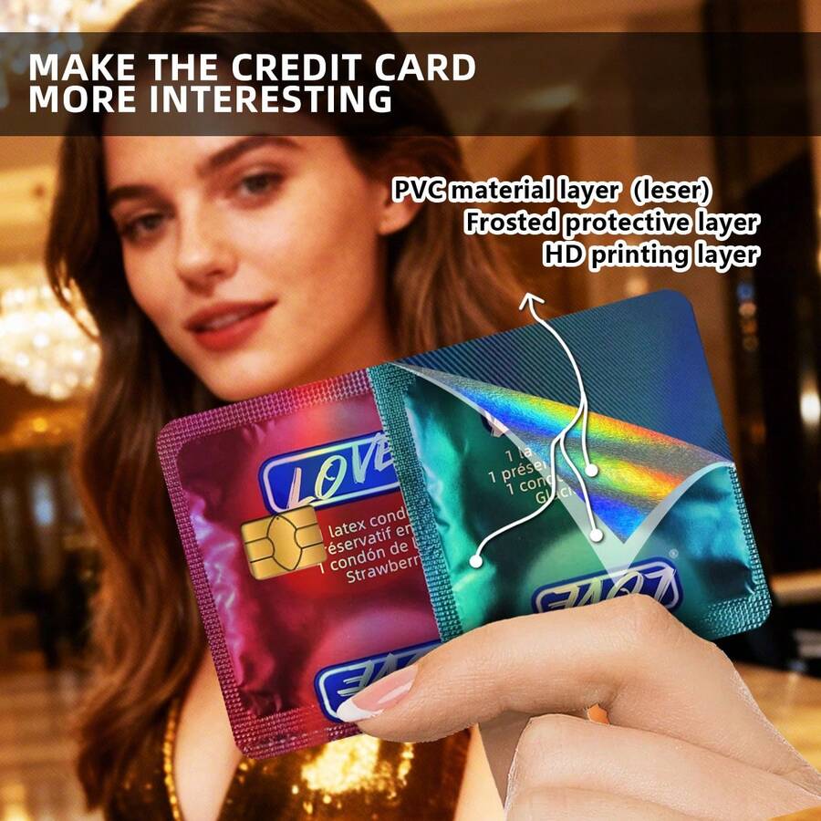 Pegatina para tarjeta de crédito, pegatina con patrón divertido azul y rojo de "condón", resistente al agua y a los arañazos, pegatina de protección contra el robo y la privacidad de tarjetas de crédito, regalo de cumpleaños personalizado, para tarjetas de crédito, tarjetas de transacción, tarjetas de acceso, pegatinas divertidas, suministros para scrapbooking, pegatinas para portátil - Pegatinas para tarjetas de crédito - Ver 1