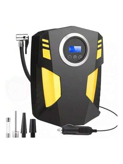 Inflador de Neumáticos Portátil 12V con Pantalla Digital, Luz LED y Parada Automática para Coches y Bicicletas