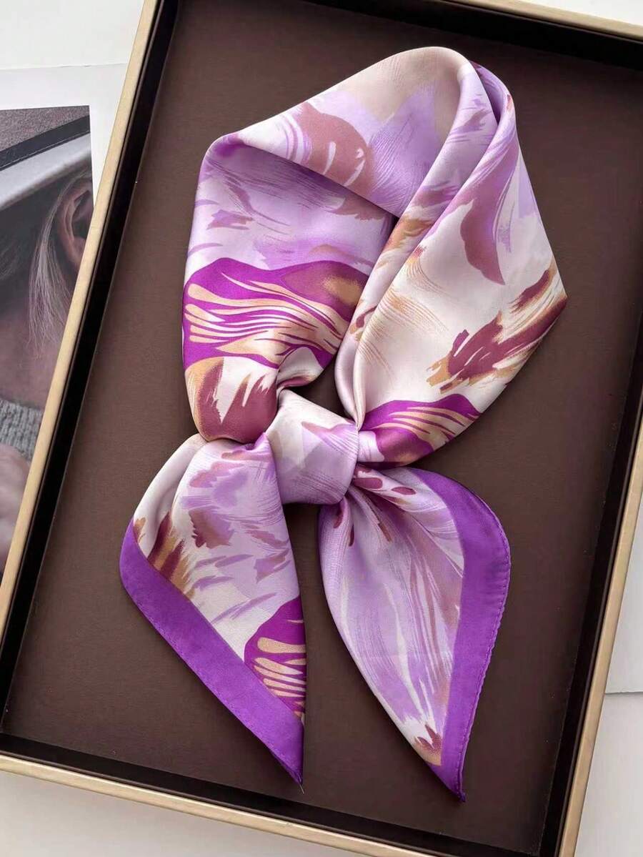 1条女士优雅复古时尚印花轻薄仿丝缎围巾/头巾，可作头巾、女士围巾、披肩等，轻盈舒适，适合春、夏、秋季日常佩戴，亦可作为母亲节、妇女节礼物。 - 紫色 - 查看 1