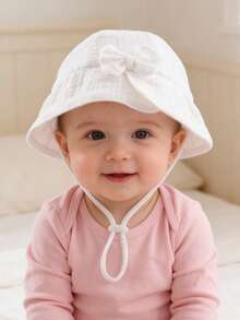 1pc Baby Solid Color Sun Hat, Breathable Beach Bucket Hat With Adjustable Rope, Suitable For Boys And Girls Summer Sun Protection - 1PC - View 3