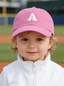 1pc Pink Letter Print Baseball Cap, Breathable & Comfortable For 1-5 Years Old Girls, Suitable For Spring/Summer Outdoor & Casual Wear, A-Z Letter Options - Dark Pink - View 4