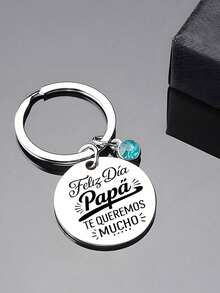 西班牙父亲节礼物，不锈钢爸爸钥匙扣，配蓝色水晶吊坠，送给爸爸的完美礼物 - 彩色 - 查看 5
