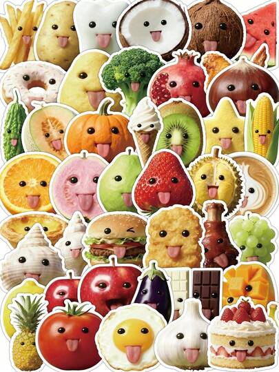 53pcs Funny Food Stickers With Hilarious Expressions And Playful Poses, Customizable, Waterproof Vinyl Material, Suitable For Fridge, Lunchbox, Bringing Joy And Laughter