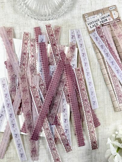 40pcs/Pack Vintage European Style Lace Border Stickers, Scrapbooking DIY Decorative Stickers For Planner, Album, Diary