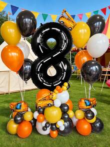 66pcs Construction Theme Balloon Column Kit, Includes 40-Inch Number Balloons 1-9, Mini Crane & Excavator Foil Balloons, Suitable For Birthday Party Balloon Decor, Construction Theme Party, Background Decoration - Multicolor - View 6