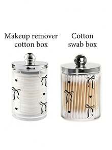 Black Bow Design Cotton Swab Storage Box, Cotton Swab Holder, Cotton Swab And Dental Floss Container, Transparent Acrylic Makeup Pad Pad Box, Makeup Brush Holder, Cosmetic Storage Box, Suitable For Home, Office, Desk, Cleaning Ball Storage Box, Bathroom Storage Jar, Transparent Jar, Suitable For Cotton Swabs, Balls, Cotton Pads, Dental Floss (Manual Measurement: 1-2cm Error Possible) - Multicolor - View 10