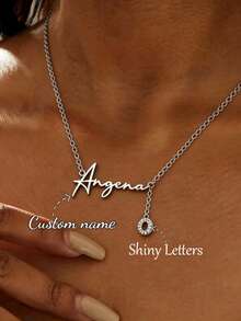 Custom Shiny Frosted Name Necklace Women Personalized Charm Classic Letter Clavicle Necklace Stainless Steel Gold Cursive Name Handmade Pendant Nameplate Jewelry Christmas New Year Gift For Girlfriend Lover - Silver-letter - View 5