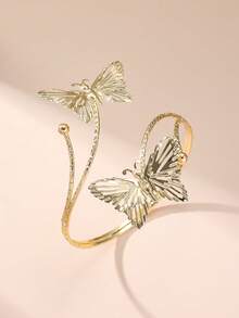 1pc Fashionable Personalized Hollow 3D Butterfly Open Adjustable Metal Arm Cuff Bracelet For Women, Suitable For Music Festival, Dance Party, Party Wear (Butterfly Direction Random) - Gold - View 5