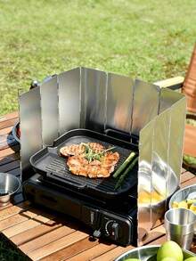 Portable Folding Windproof Sunshade For Outdoor Cooking, Lightweight And Metal Sun Visor With Adjustable Angle. Portable Design Suitable For Camping, Hiking, Picnics - A Must-Have For Grills, Stoves And Hot Pots. Stylish Metallic Texture - Multicolor - View 1