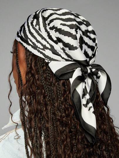 1 pieza Elegante bufanda/pañuelo con estampado de cebra para mujer, adecuado para uso casual y de moda al aire libre como bufanda, diadema, pañuelo para la cabeza, chal para complementar tu atuendo