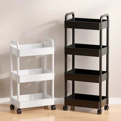 Carrito de almacenamiento con ruedas de 3/4/5 niveles - Organizador multiusos, construcción de plástico resistente, fácil montaje sin herramientas, estantería de almacenamiento ahorradora de espacio para cocina, baño, oficina, dormitorio - Apto para uso doméstico y comercial - Carrito con ruedas blanco/negro, organización del hogar, diseño compacto, estructura duradera, estanterías de almacenamiento móviles, personal de oficina, estantería (algunos colores al azar)