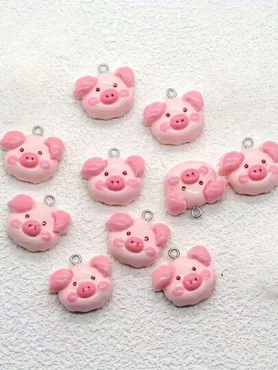 5/10/15pcs Vibrant Pink Pig Resin Charms - Shiny Animal Pendants Featuring Expressive Eyes, Perfect For Creating Jewelry, Handmade Earrings, Necklace Embellishments, And Playful Charm Additions With A Smooth End