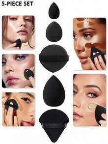 5/10/20/30/40/50/60/80/100pcs Makeup Sponge Set, Includes: 10 Liquid Foundation Sponges + 10 Mini Liquid Foundation Sponges + 10 Triangle Powder Puffs (For Loose Powder & Setting) + 10 Air Cushion Puffs (For Face Makeup) + 10 Mini Air Cushion Puffs (For Concealer), Suitable For Makeup, Home Decor, Vanity, Travel, Bedroom, Makeup Tools, Puffs, Makeup Sponge, Affordable, Gift For Her - Black - View 2