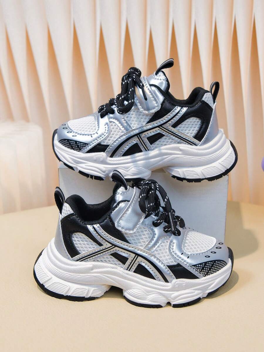 1 Pair Spring New Breathable Mesh Children's Sports Shoes, Girls Lightweight Casual Chunky Sneakers, Boys Anti-Slip Durable Running Shoes, Toddler First Walking Shoes - Black - View 1