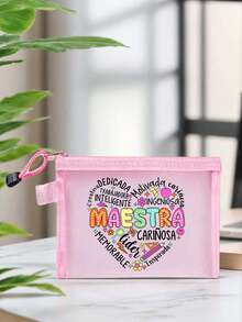 MAESTRA字母图案网眼袋，字母印花网眼拉链化妆包，透明网眼收纳袋洗漱包，女士礼物，适合收纳化妆品、宿舍化妆品、旅行用品，礼品袋，教师节礼物袋，送给老师的礼物，化妆包，化妆品收纳袋，化妆包，洗漱包，旅行洗漱包，度假必备旅行礼物 - 彩色 - 查看 9