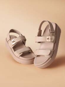 Women's 1.61-Inch Platform Wedge Sandals Arch Support Comfortable Open Toe Casual Dressy With Adjustable Straps PP Straw Shoe Upper For Beach Vocation Commuting Summer Nude Shoes - khỏa thân - Xem 1