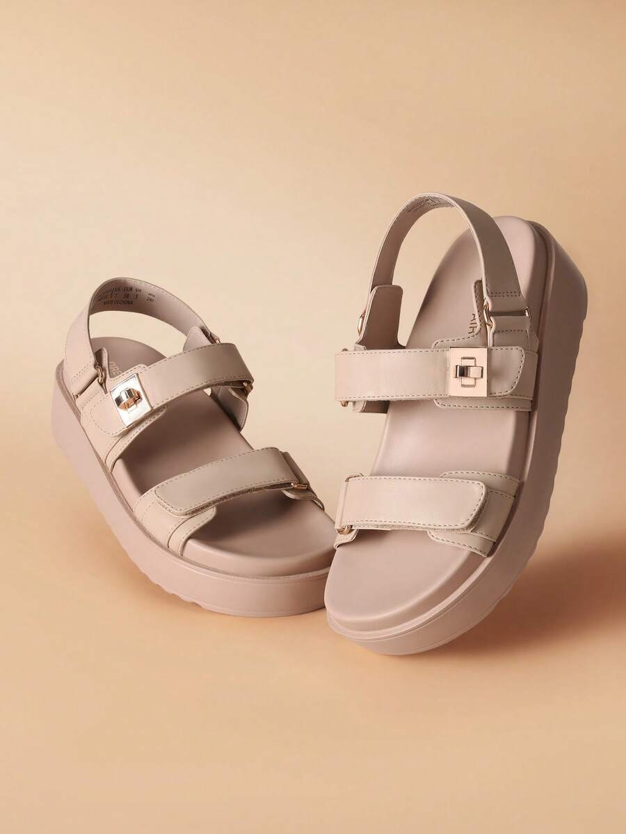 Women's 1.61-Inch Platform Wedge Sandals Arch Support Comfortable Open Toe Casual Dressy With Adjustable Straps PP Straw Shoe Upper For Beach Vocation Commuting Summer Nude Shoes - khỏa thân - Xem 1