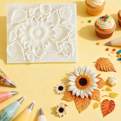 玫瑰和非洲菊糖艺模具，适用于蛋糕装饰；易脱模向日葵硅胶模具；实用烘焙硅胶模具，适用于制作纸杯蛋糕装饰、饼干、糖果、果冻、布丁、糖艺作品、创意DIY软陶、肥皂、树脂、蜡烛和树脂工艺品。