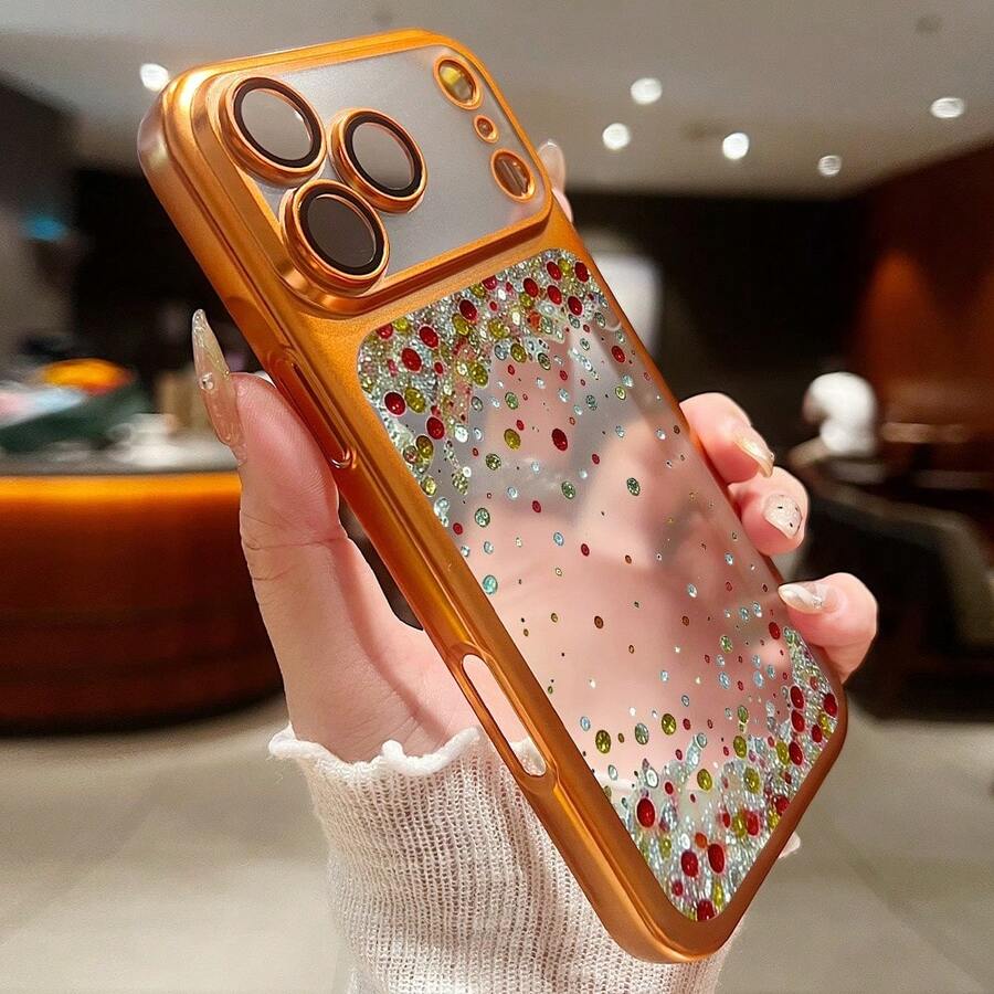Sequins, Diamond 1pc New Electroplated Anti-Drop/Thickened Transparent TPU Protective Case Compatible With IPhone 17 Pro Max/16 Pro Max/16 Pro/16/13 Pro Max/12 Pro Max/11 Phone Case - Orange - View 1
