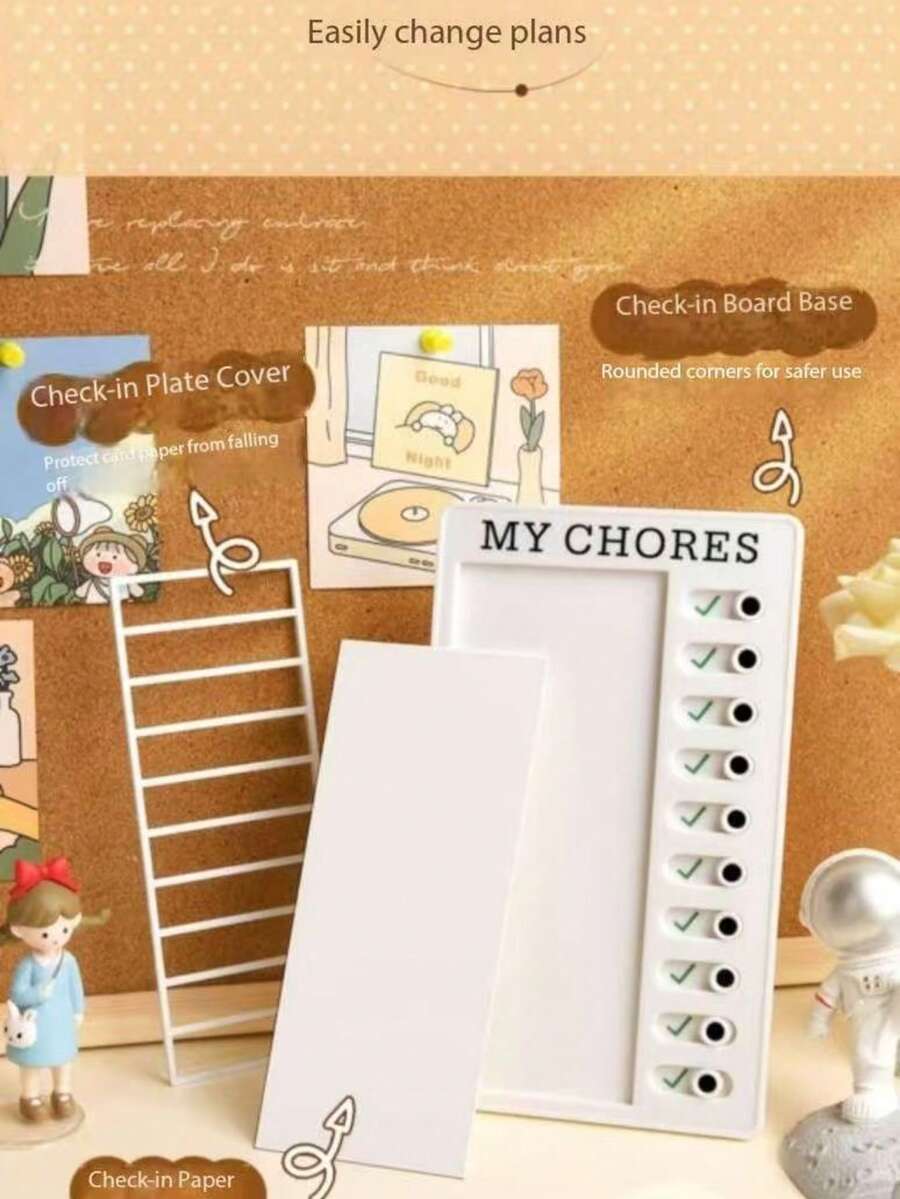 1pc Self-Discipline Tracker, Replaceable Plastic Paper Memo Board For Growth Plan And Task List, Helping Every Self-Disciplined Person - White - View 1
